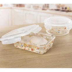 Sale Tempsl Lot de 3 boîtes borosilicate fleuries