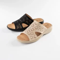 Tempsl Mules détails ajourés/strass noir