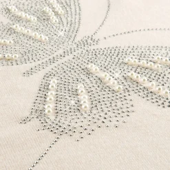 Tempsl Pull papillon strass et perles écru