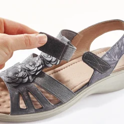 Clearance Tempsl Sandales fleurs élastiquées grises ou beige Pédilège